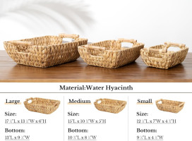 StorageWorks Hand-Woven Small Wicker Baskets, Water Hyacinth Storage Baskets with Wooden Handles, 2-Pack Natural(Water Hyacinth) Small