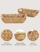 StorageWorks Hand-Woven Small Wicker Baskets, Water Hyacinth Storage Baskets with Wooden Handles, 2-Pack Natural(Water Hyacinth) Small