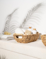 StorageWorks Hand-Woven Small Wicker Baskets, Water Hyacinth Storage Baskets with Wooden Handles, 2-Pack Natural(Water Hyacinth) Small