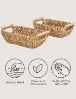 StorageWorks Hand-Woven Small Wicker Baskets, Water Hyacinth Storage Baskets with Wooden Handles, 2-Pack Natural(Water Hyacinth) Small