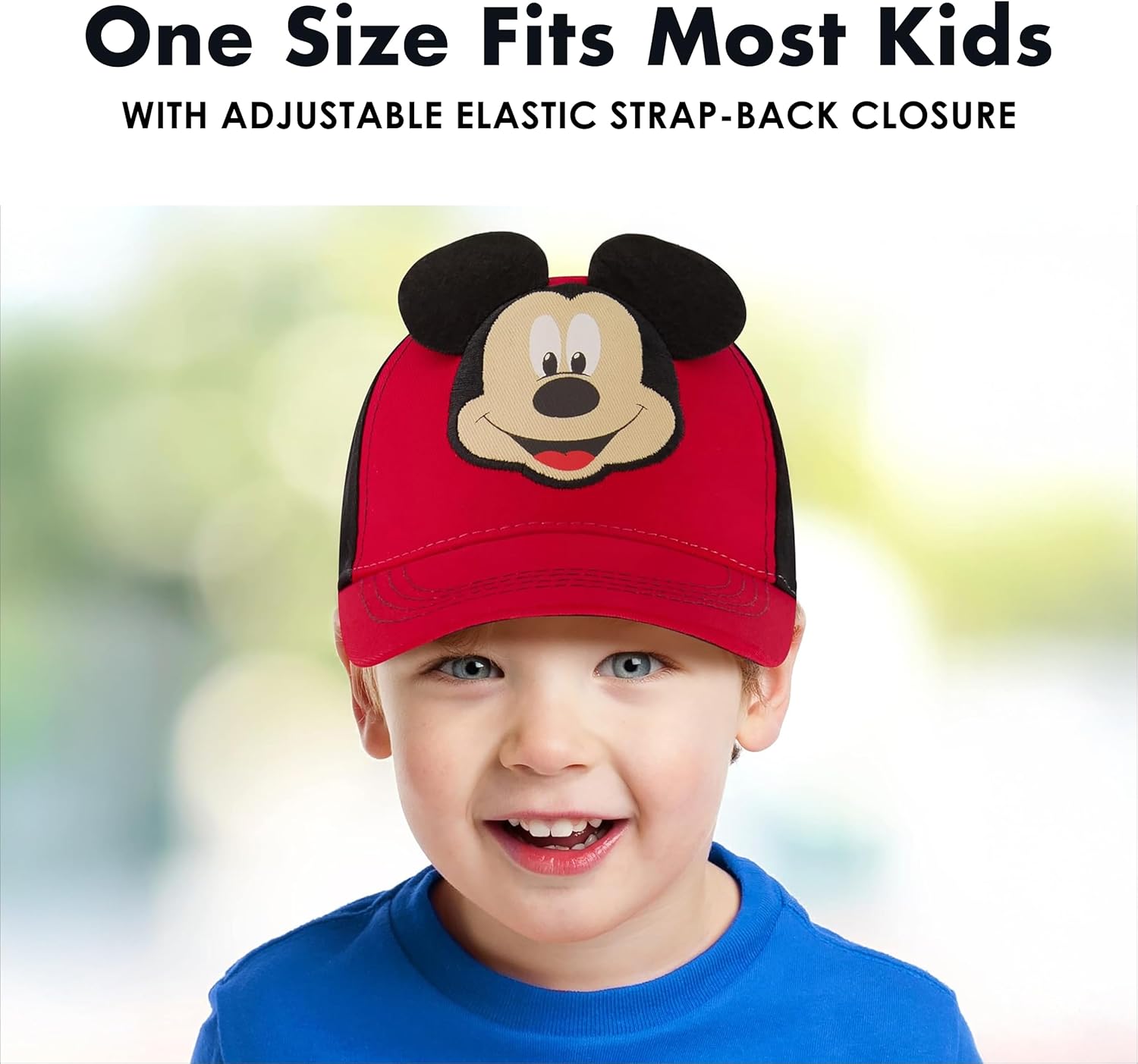 Disney Boys' Baseball Cap, Mickey Mouse Adjustable Toddler Hat, Ages 2-4 Or Boy Hats for Kids Ages 4-7 2-4T Red/Black