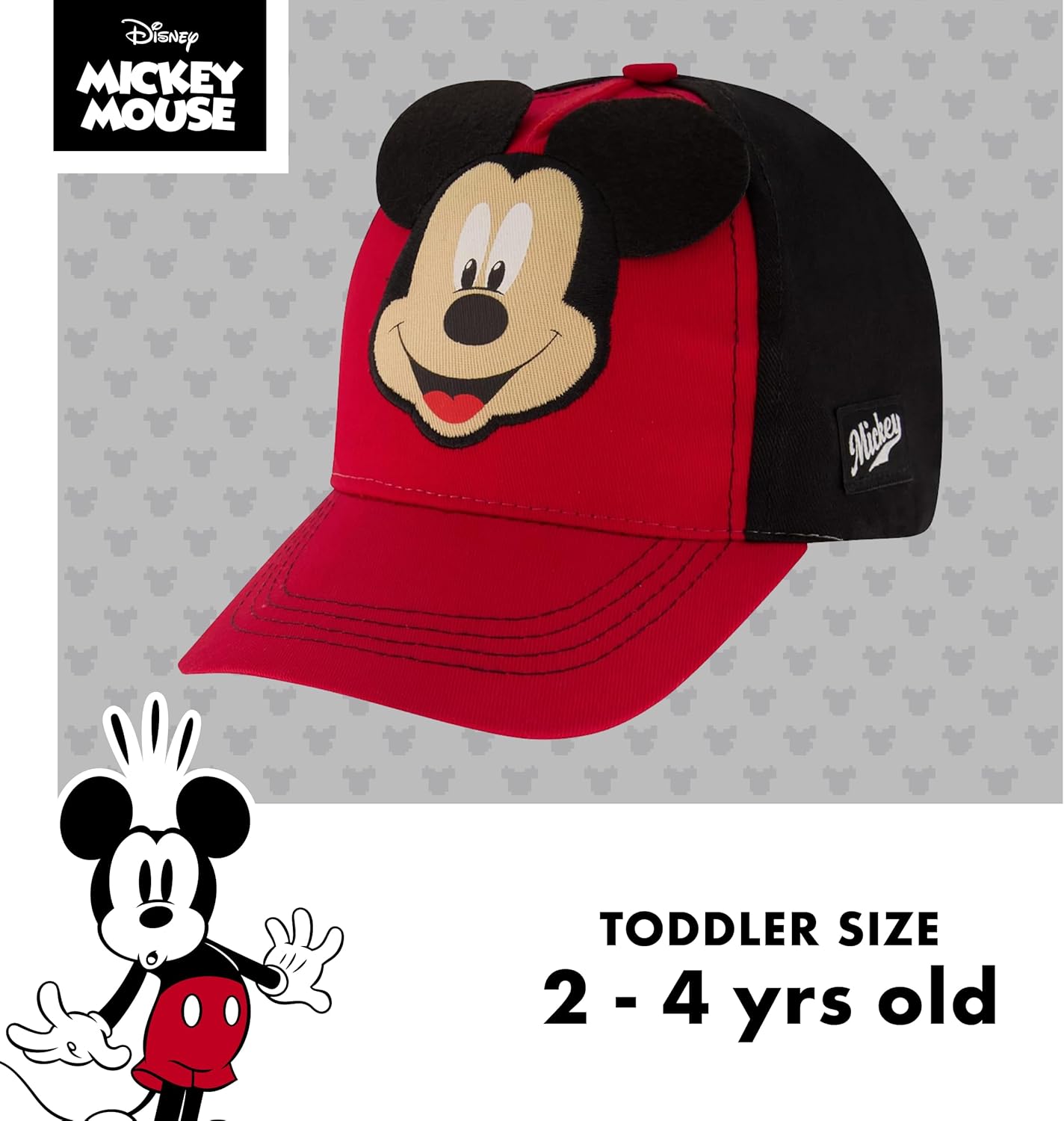 Disney Boys' Baseball Cap, Mickey Mouse Adjustable Toddler Hat, Ages 2-4 Or Boy Hats for Kids Ages 4-7 2-4T Red/Black
