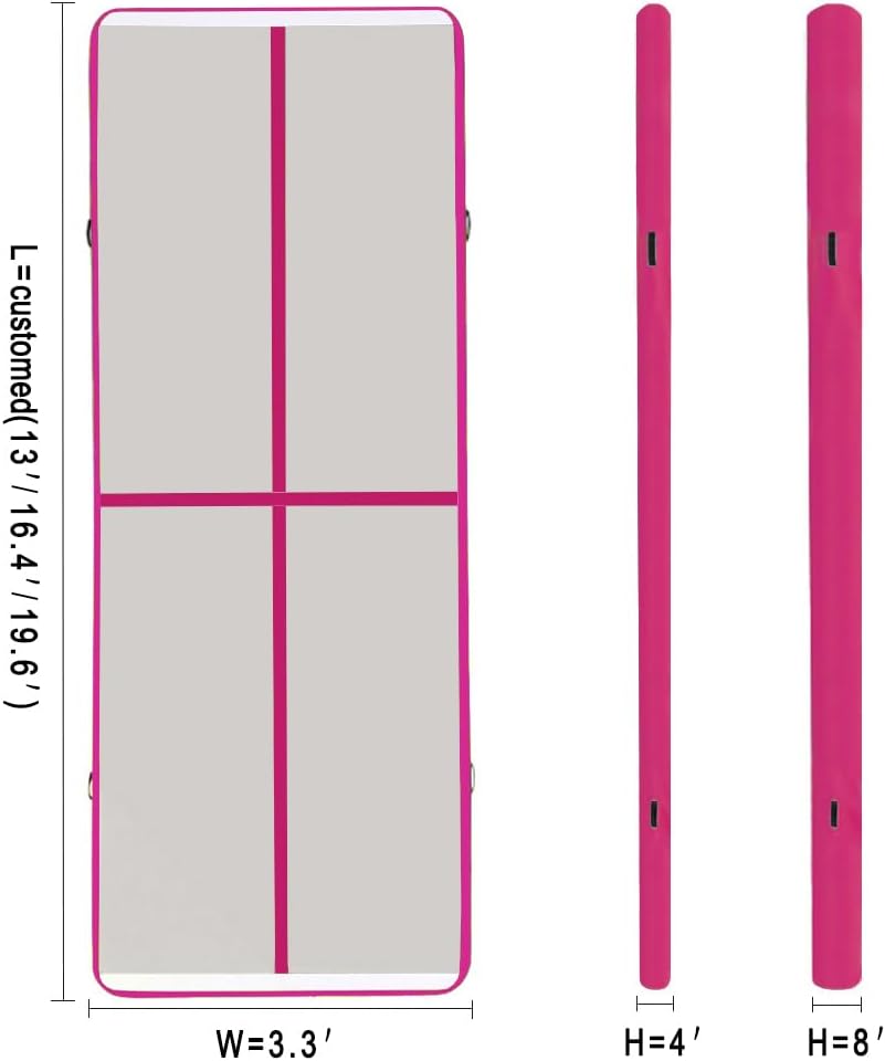10ft/13ft/16ft/20ft Air Mat Tumble Track Inflatable Gymnastics Tumbling Track Mat with Electric Air Pump for Cheerleading/Practice/Beach/Park/Home use 13ftx3.3ftx4in(4x1x0.1m) PINK-L