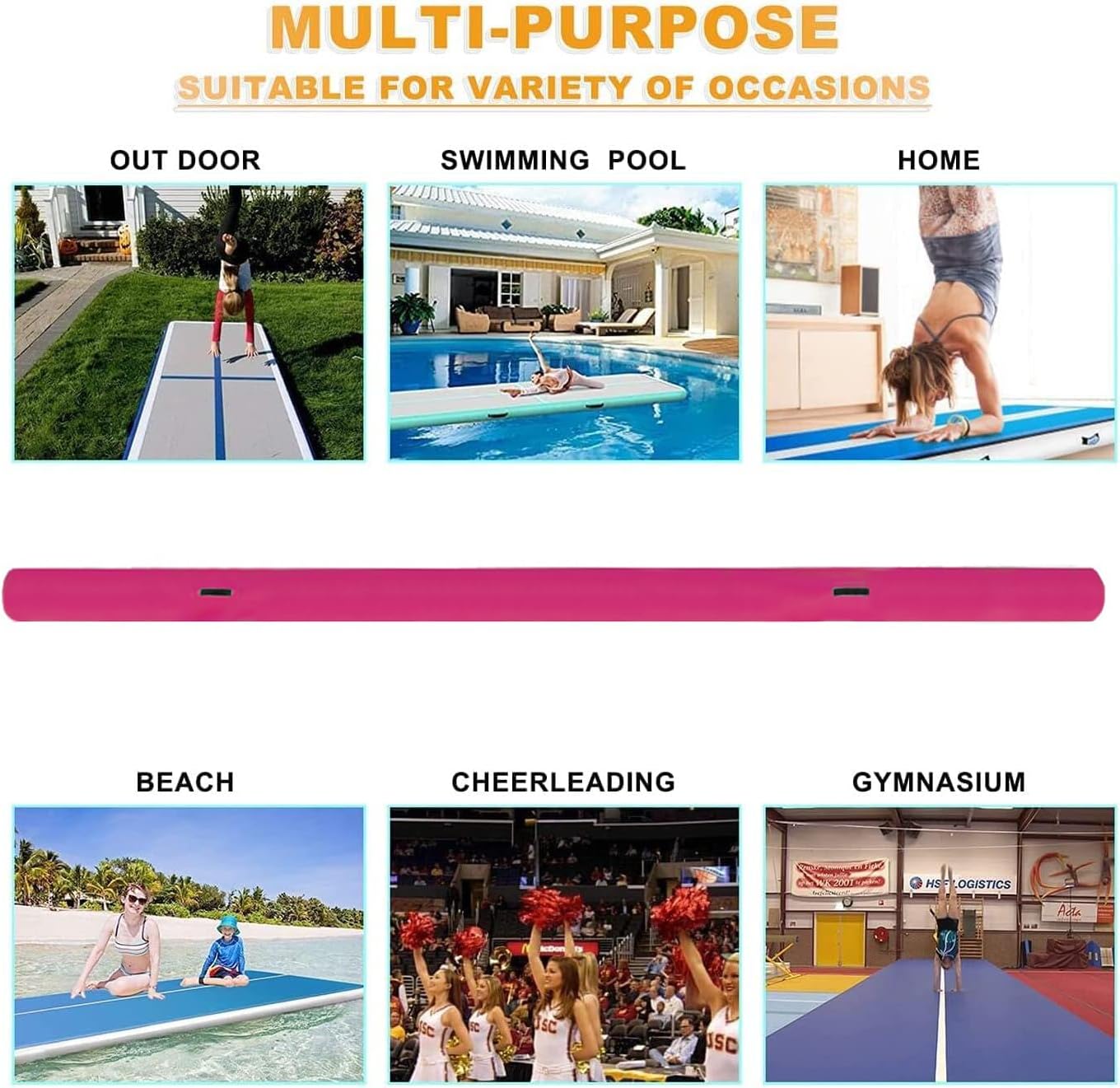 10ft/13ft/16ft/20ft Air Mat Tumble Track Inflatable Gymnastics Tumbling Track Mat with Electric Air Pump for Cheerleading/Practice/Beach/Park/Home use 13ftx3.3ftx4in(4x1x0.1m) PINK-L