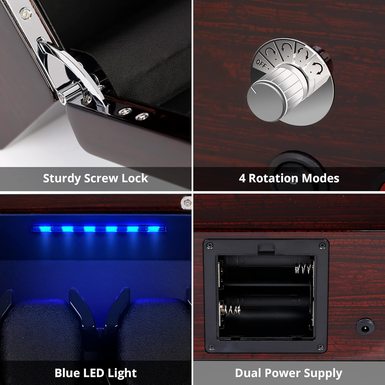 High End Watch Winder for Automatic Watches with Super Quiet Motor, Blue LED Light & Rotation Mode Setting, Watch Winder for Rolex with Flexible Pillow, Dual Power 2 watches