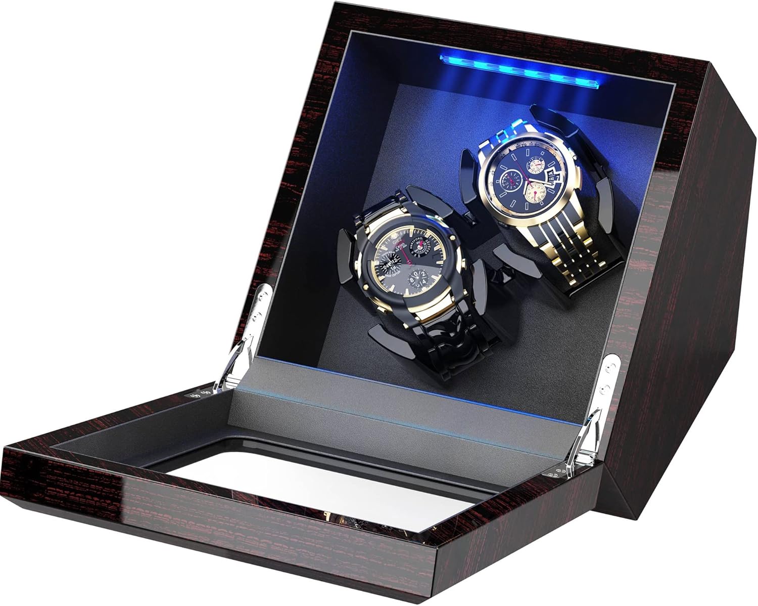 High End Watch Winder for Automatic Watches with Super Quiet Motor, Blue LED Light & Rotation Mode Setting, Watch Winder for Rolex with Flexible Pillow, Dual Power 2 watches