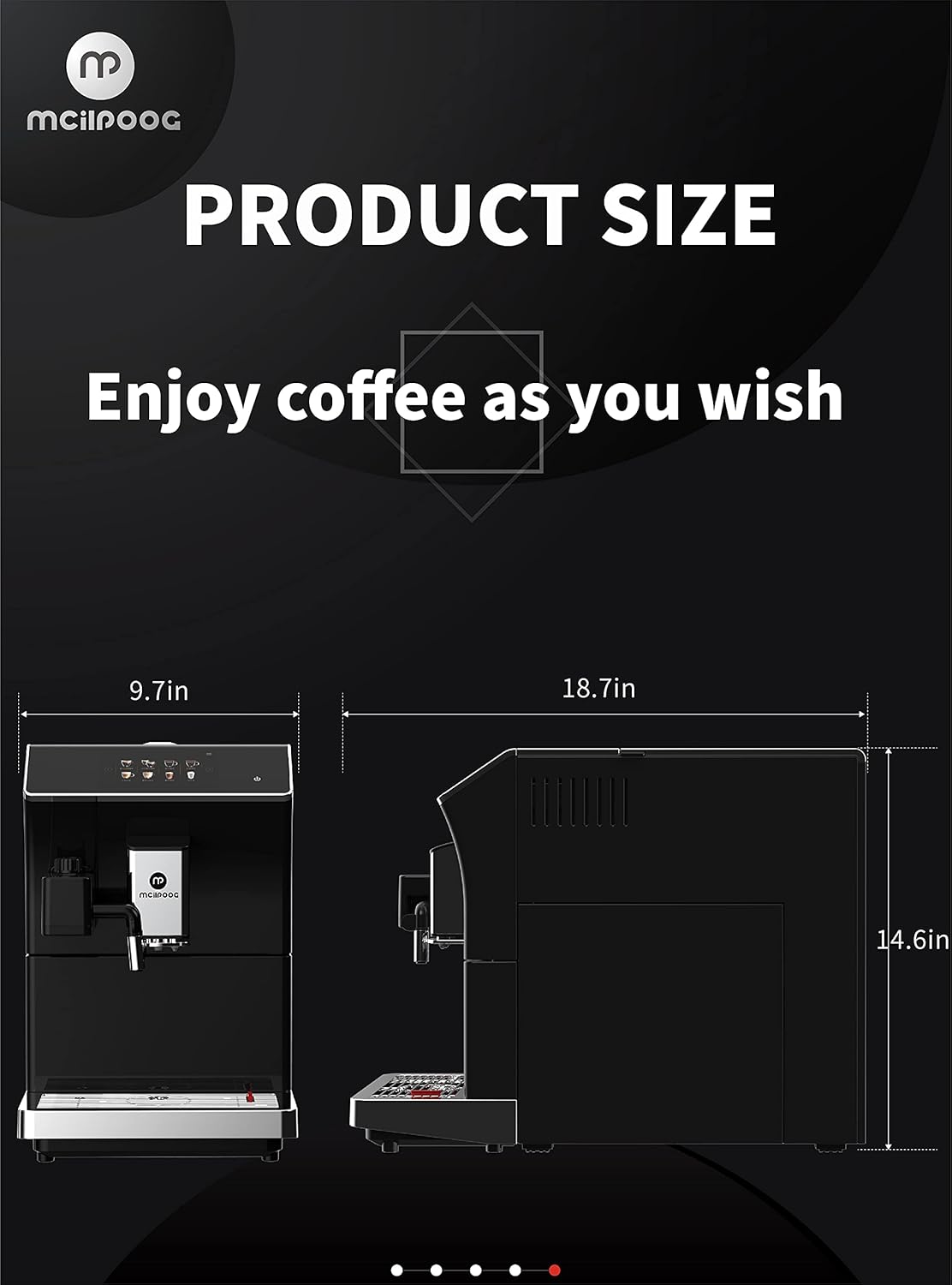 Mcilpoog ws-203 fully Automatic Espresso Coffee Machine, 1300W, 16 Drink Types, 19 Bar Pump, 1.7L Water Tank WS-203 Compact