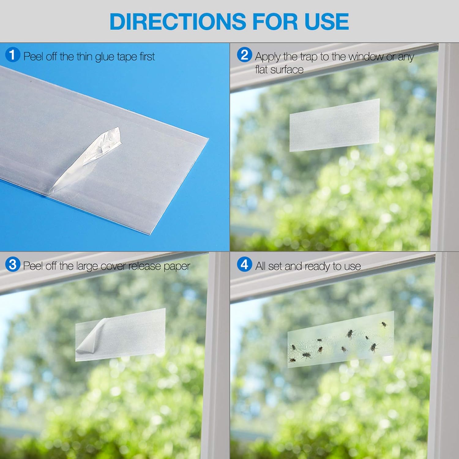 Faicuk 20-Pack Clear Window Fly Traps Sticky Flys Strip for Indoor Houseflies Nontoxic and Pesticide-Free