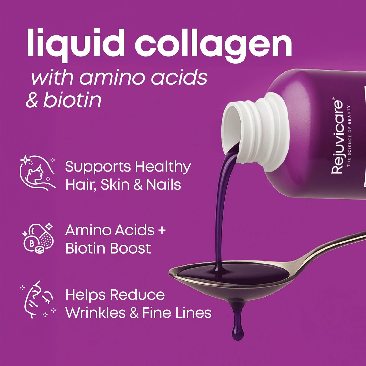 Liquid Collagen Beauty Formula with Amino Acids, Protein and Biotin, Delicious Grape Flavor, Purple 16 oz ,32 servings