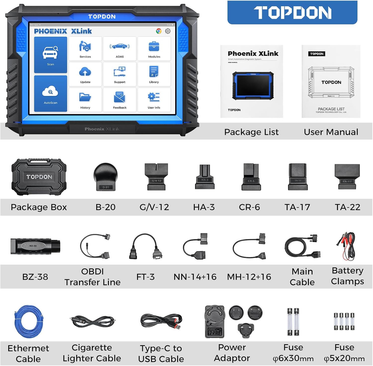 TOPDON Phoenix XLink Scan Tool, ECU Programming, Online ECU Coding, Upgraded of Phoenix Plus, Topology Mapping, 41 Services, Bi-Directional Scanner, Guided Function, CAN FD/DoIP, 2 Years Free Update