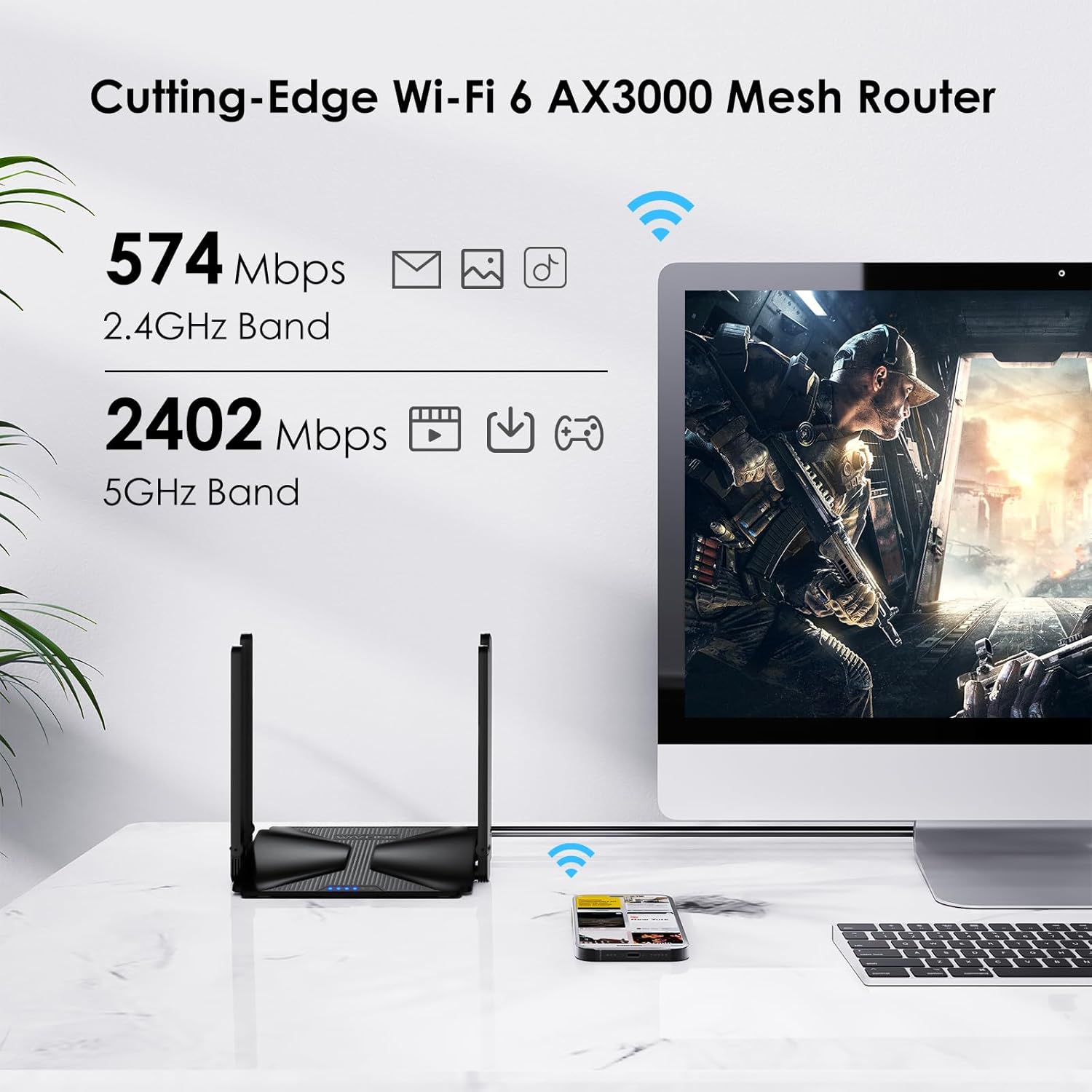 WiFi 6 AX3000 Wireless Internet High Speed Smart Router with 5dBi High-gain Antennas, Dual Band Gigabit Computer Router Mesh Support for Homes up to 2000 Sq. ft, VPN, Parental Control WiFi 6, AX3000