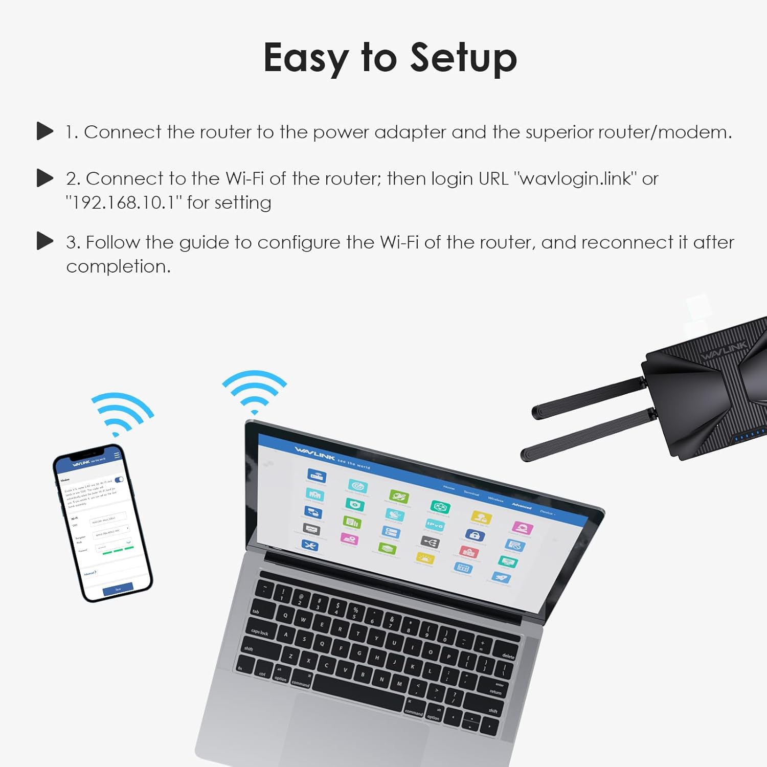 WiFi 6 AX3000 Wireless Internet High Speed Smart Router with 5dBi High-gain Antennas, Dual Band Gigabit Computer Router Mesh Support for Homes up to 2000 Sq. ft, VPN, Parental Control WiFi 6, AX3000