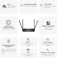 WiFi 6 AX3000 Wireless Internet High Speed Smart Router with 5dBi High-gain Antennas, Dual Band Gigabit Computer Router Mesh Support for Homes up to 2000 Sq. ft, VPN, Parental Control WiFi 6, AX3000