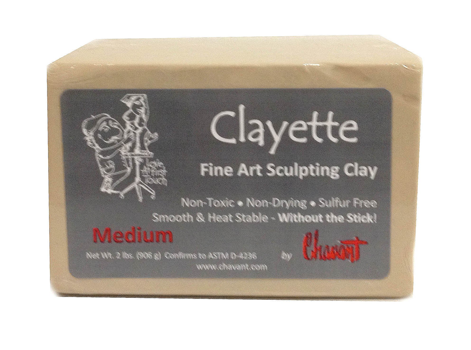 Chavant CLAYETTE Medium - 2 Lbs. Professional Oil Based Sulfur Free Sculpting Clay - Grey
