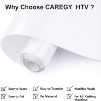 HTV Iron on Vinyl 12 inch x15 Feet Roll by CAREGY Easy to Cut & Weed Iron on Heat Transfer Vinyl DIY Heat Press Design for T-Shirts Glossy White