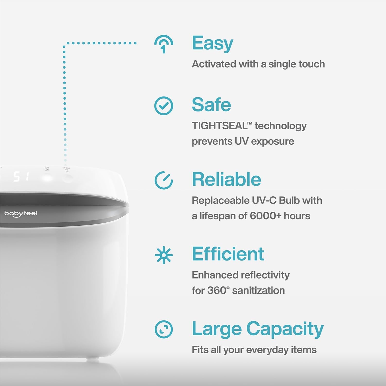 UV Light Sanitizer, UV Box Sanitizer, Conveniently Sanitizes in Minutes, Large Capacity, No Cleaning Required, Touch Control