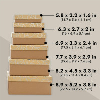 Sparkle and Bash Gift Boxes with Lids - 10 Piece Assortment, Silver Foil Star, Vintage Style - Nesting Boxes for Gifts