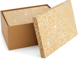 Sparkle and Bash Gift Boxes with Lids - 10 Piece Assortment, Silver Foil Star, Vintage Style - Nesting Boxes for Gifts