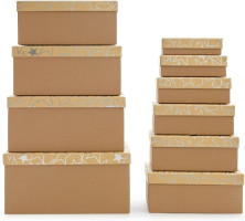Sparkle and Bash Gift Boxes with Lids - 10 Piece Assortment, Silver Foil Star, Vintage Style - Nesting Boxes for Gifts