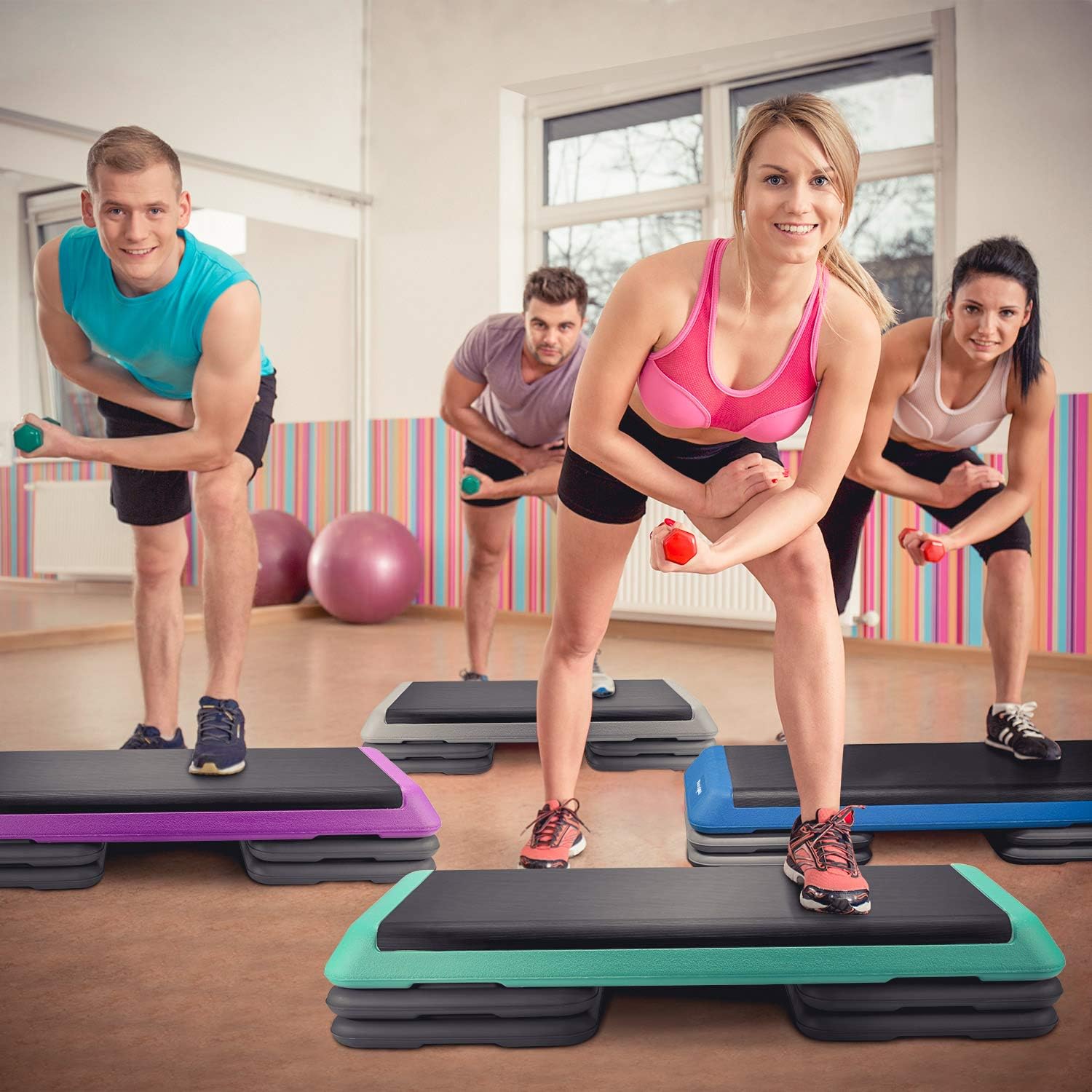 Yes4All Aerobic Exercise Step Platform, Exercise Stepper with Risers for Cardio and Strength Training, Workout Stepper for Home Gym H. Green Black