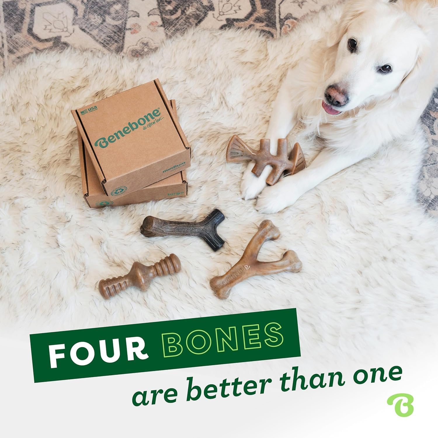 Benebone Small 4-Pack Dog Toys for Aggressive Chewers – Durable Dog Bones, Made in USA – Dog Toys for Small Dogs Under 30 lbs Small 4 Pack