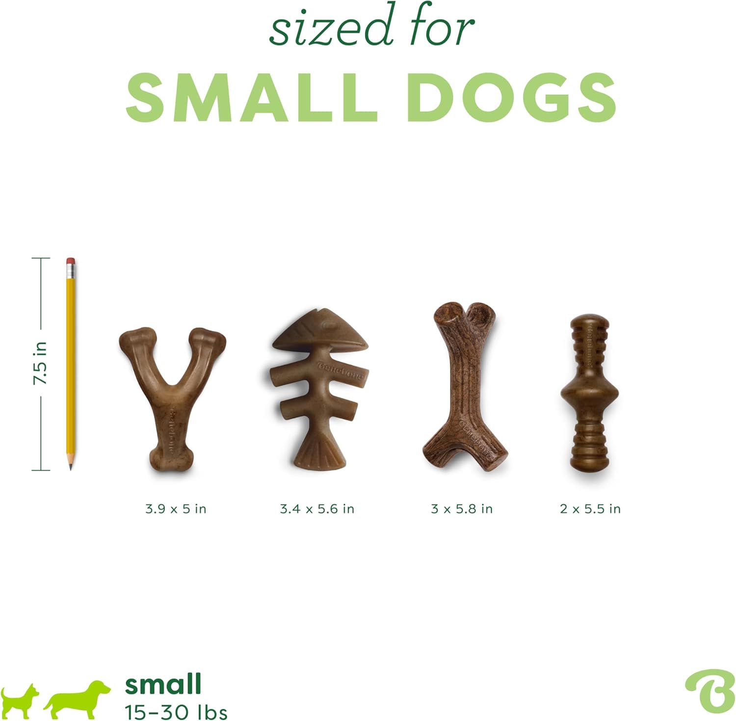 Benebone Small 4-Pack Dog Toys for Aggressive Chewers – Durable Dog Bones, Made in USA – Dog Toys for Small Dogs Under 30 lbs Small 4 Pack