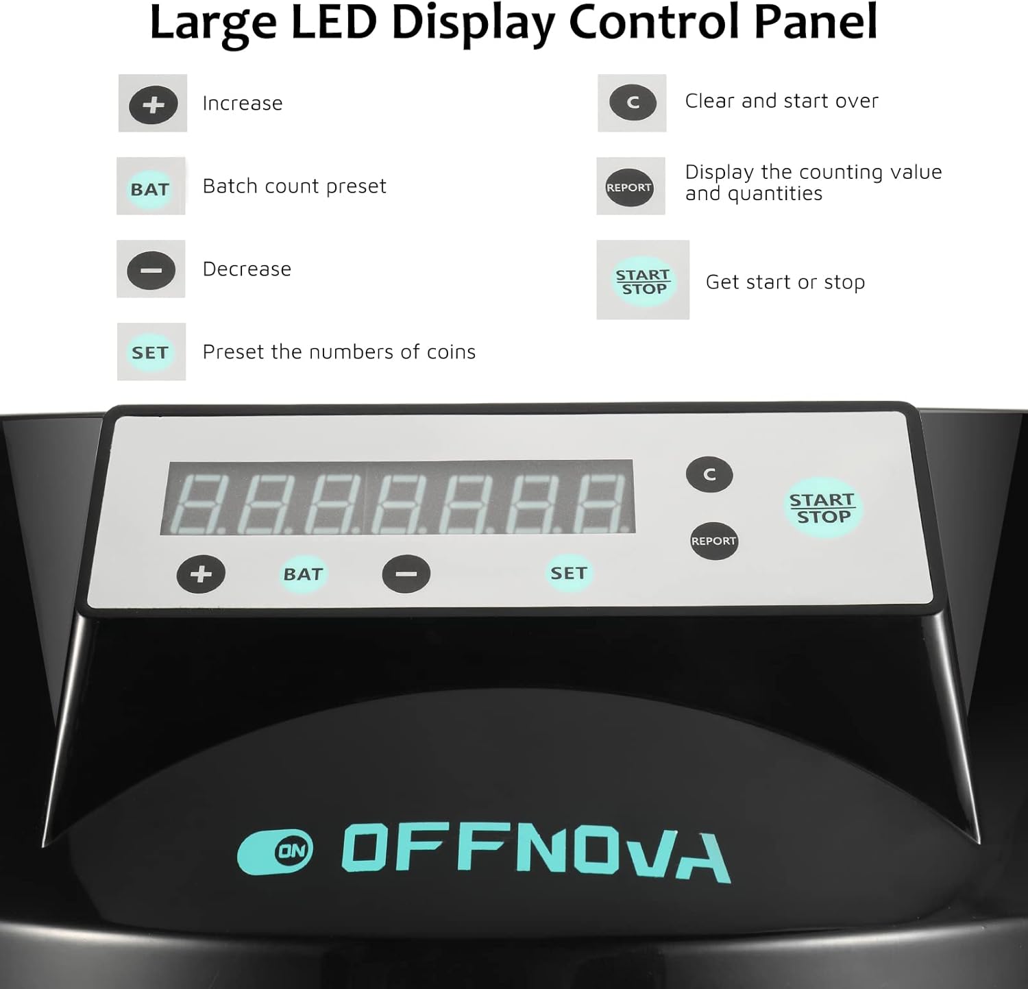 OFFNOVA Electric Automatic Coin Sorter & Change Counter Machine, Coins up to 300 Coins Per Minute, Large LED Digital Display, Supports All Denomination of US Coins