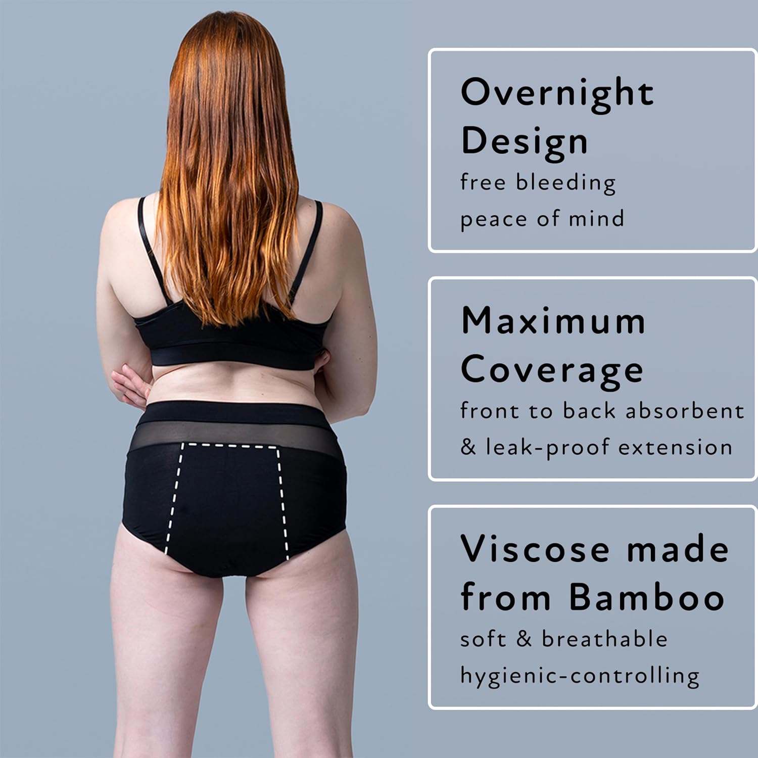 Goat Union Overnight Period Underwear for Women Heavy Flow, Leakproof Menstrual Panties Full Coverage Medium Black Heavy X1