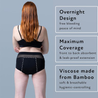 Goat Union Overnight Period Underwear for Women Heavy Flow, Leakproof Menstrual Panties Full Coverage Medium Black Heavy X1