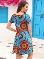 KORSIS Summer Women's Dress Casual T-Shirt Short Sleeve Dresses Swing Flowy Beach Vacation WORKSundress with Pockets Medium Flower Mix Blue