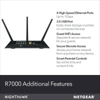 NETGEAR Nighthawk Smart Wi-Fi Router (R7000-100NAS) - AC1900 Wireless Speed (Up to 1900 Mbps) | Up to 1800 Sq Ft Coverage & 30 Devices | 4 x 1G Ethernet and 2 USB Ports | Armor Security AC1900 WiFi