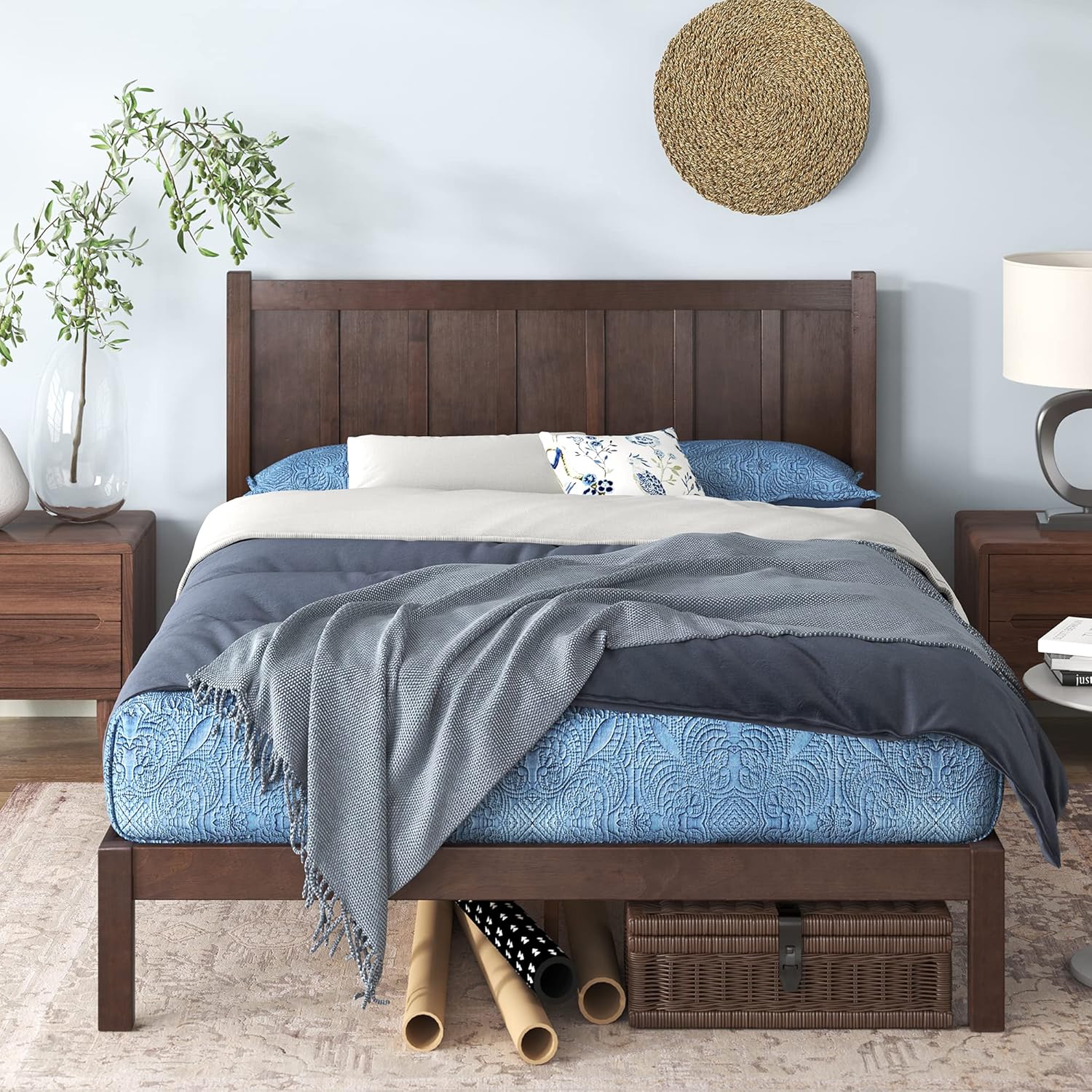 Zinus Adrian Wood Rustic Style Platform Bed with Headboard/No Box Spring Needed/Wood Slat Support, Queen Queen Platform Bed