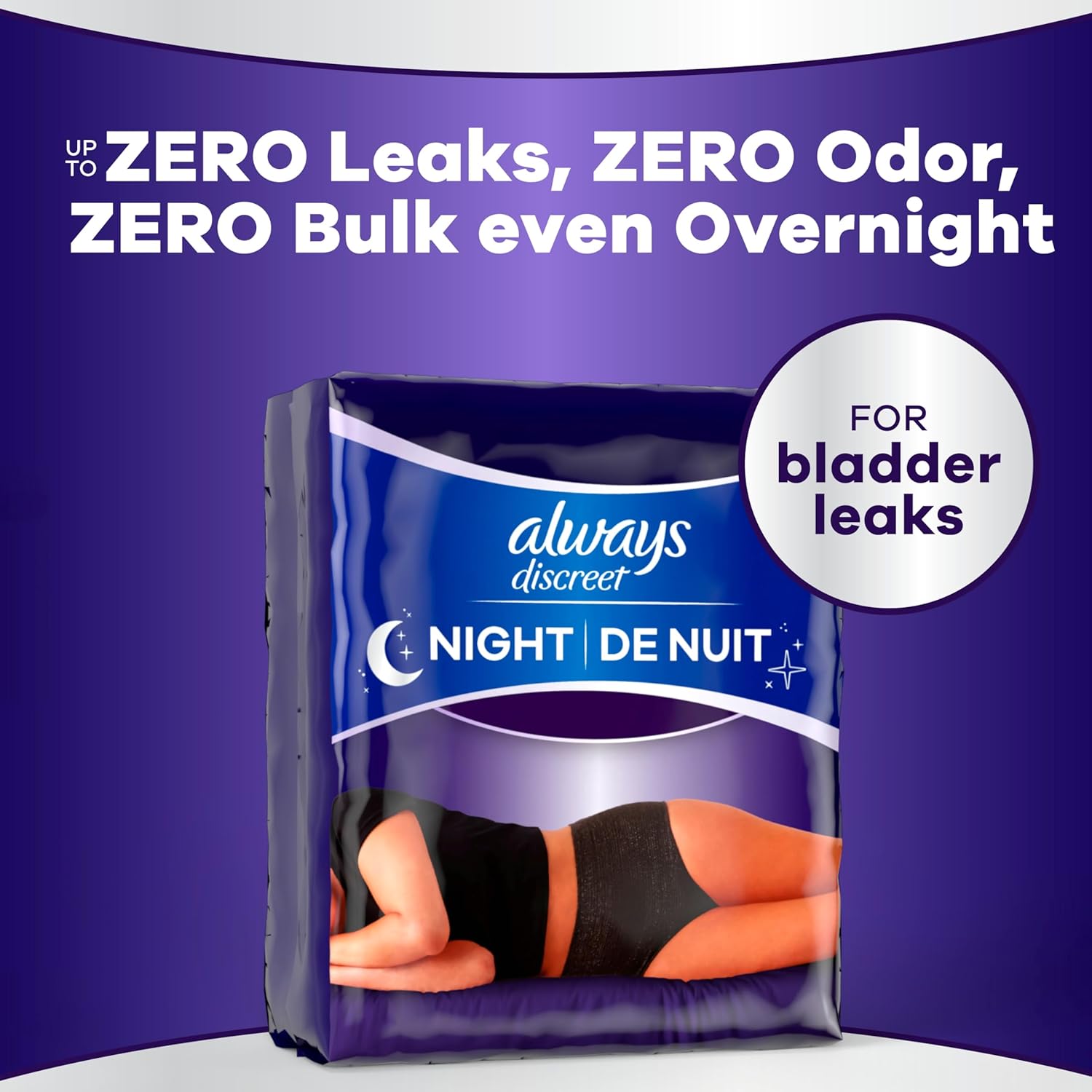 Always Discreet Night, Reimagined Adult Diapers for Women, Extended Overnight Absorbency Incontinence and Postpartum Underwear Size XL/XXL, 360 Degree Coverage While Laying Down, 14 Count​ X-Large 14