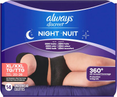 Always Discreet Night, Reimagined Adult Diapers for Women, Extended Overnight Absorbency Incontinence and Postpartum Underwear Size XL/XXL, 360 Degree Coverage While Laying Down, 14 Count​ X-Large 14