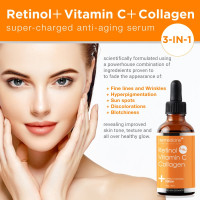 Retinol Vitamin C Collagen | Super Charged Anti-Aging Serum for Face | Pharmaceutical Grade Quality | Helps Smooth & Plump Fine Lines & Wrinkles & Brightens for Younger Skin | 1 fl oz / 30 ml 1 Fl Oz (Pack of 1)