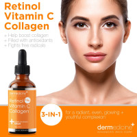Retinol Vitamin C Collagen | Super Charged Anti-Aging Serum for Face | Pharmaceutical Grade Quality | Helps Smooth & Plump Fine Lines & Wrinkles & Brightens for Younger Skin | 1 fl oz / 30 ml 1 Fl Oz (Pack of 1)