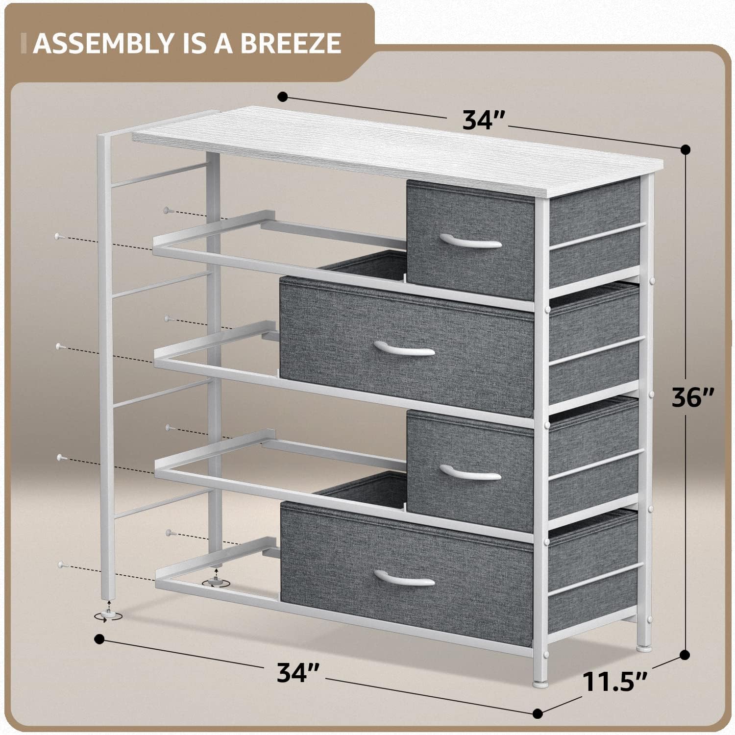 Sorbus Dresser for Bedroom with 8 Drawers - Tall Chest Storage Tower Unit, for Closet, Hallway, Nursery, Entryway Organization - Steel Frame, Wood Top (White) White 11.5