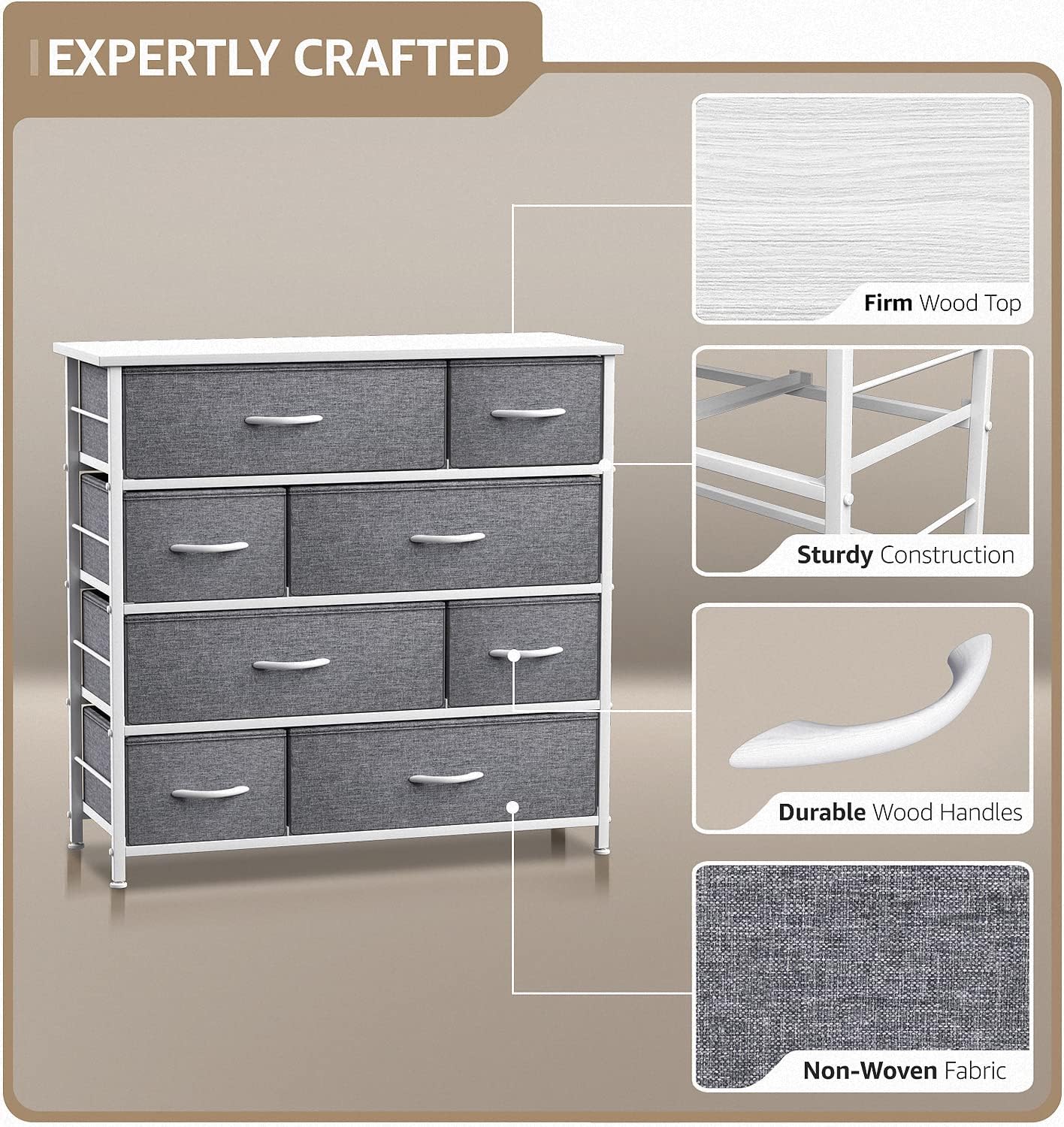 Sorbus Dresser for Bedroom with 8 Drawers - Tall Chest Storage Tower Unit, for Closet, Hallway, Nursery, Entryway Organization - Steel Frame, Wood Top (White) White 11.5