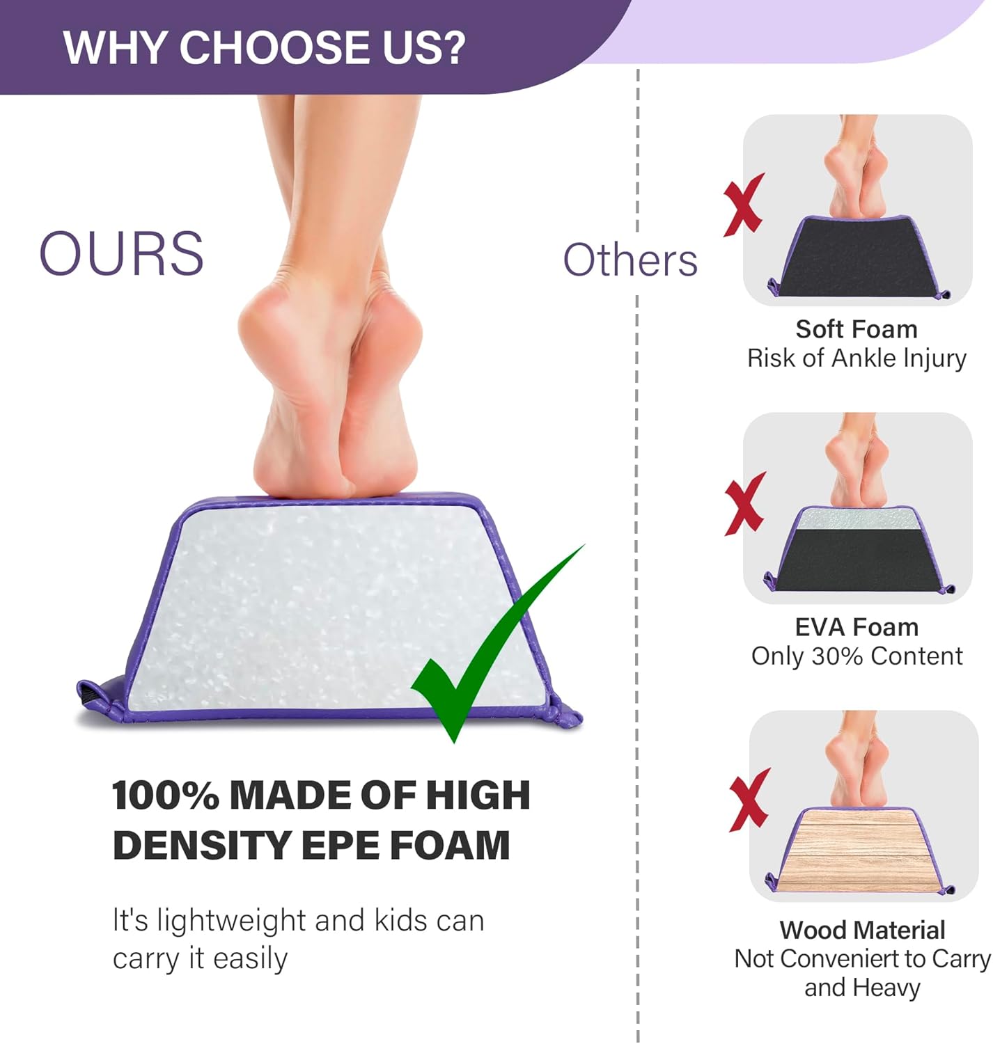 6FT/9FT Balance Beam Folding Gymnastics Beam Extra Firm Foam Anti-Slip Bottom Equipment for Floor Home Training, Kids, Adults 6FT Purpel