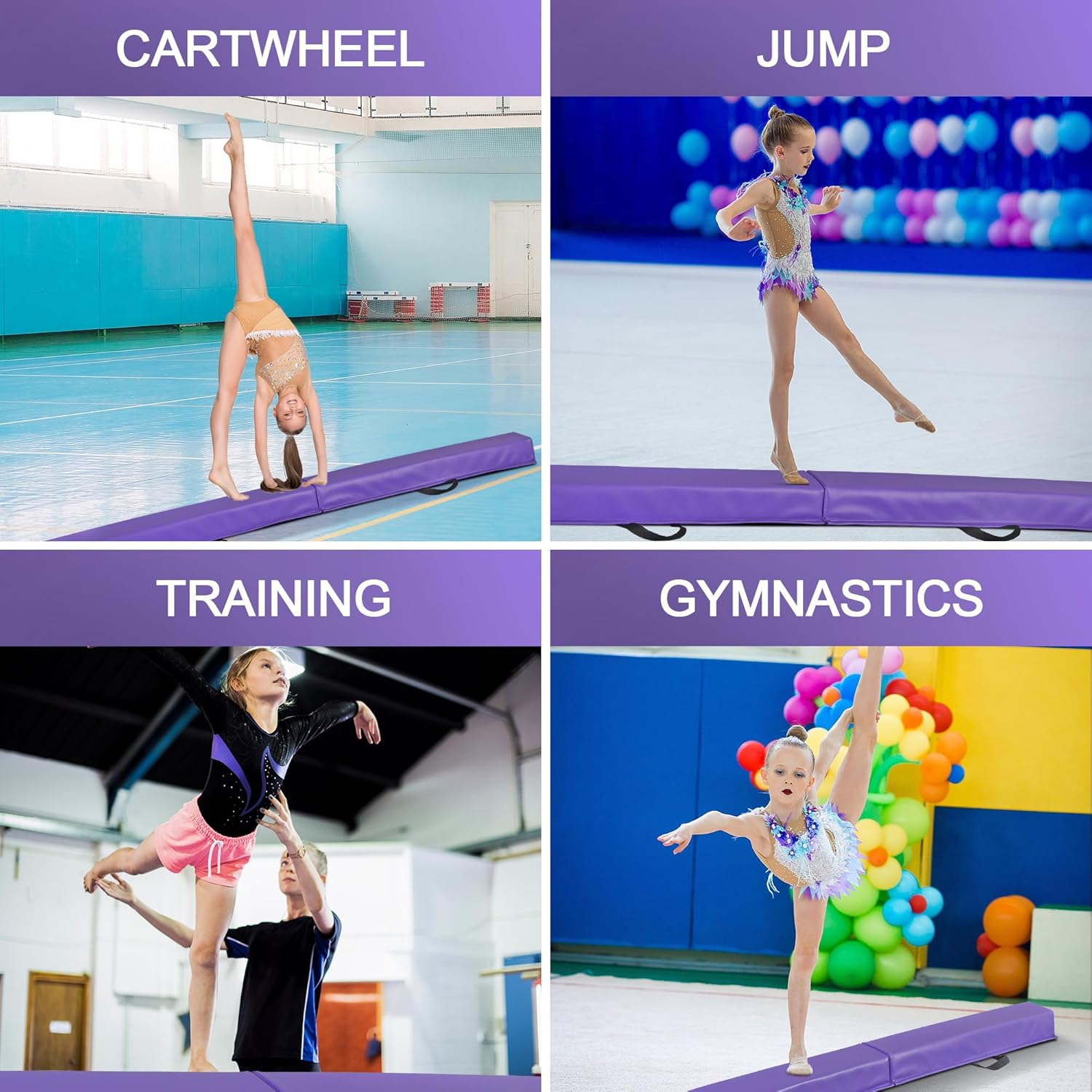 6FT/9FT Balance Beam Folding Gymnastics Beam Extra Firm Foam Anti-Slip Bottom Equipment for Floor Home Training, Kids, Adults 6FT Purpel