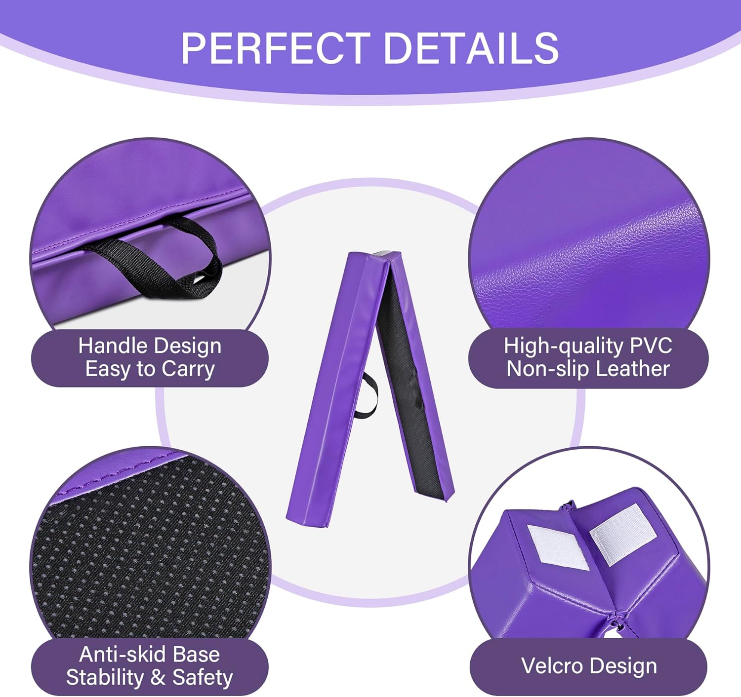 6FT/9FT Balance Beam Folding Gymnastics Beam Extra Firm Foam Anti-Slip Bottom Equipment for Floor Home Training, Kids, Adults 6FT Purpel