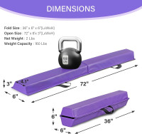 6FT/9FT Balance Beam Folding Gymnastics Beam Extra Firm Foam Anti-Slip Bottom Equipment for Floor Home Training, Kids, Adults 6FT Purpel