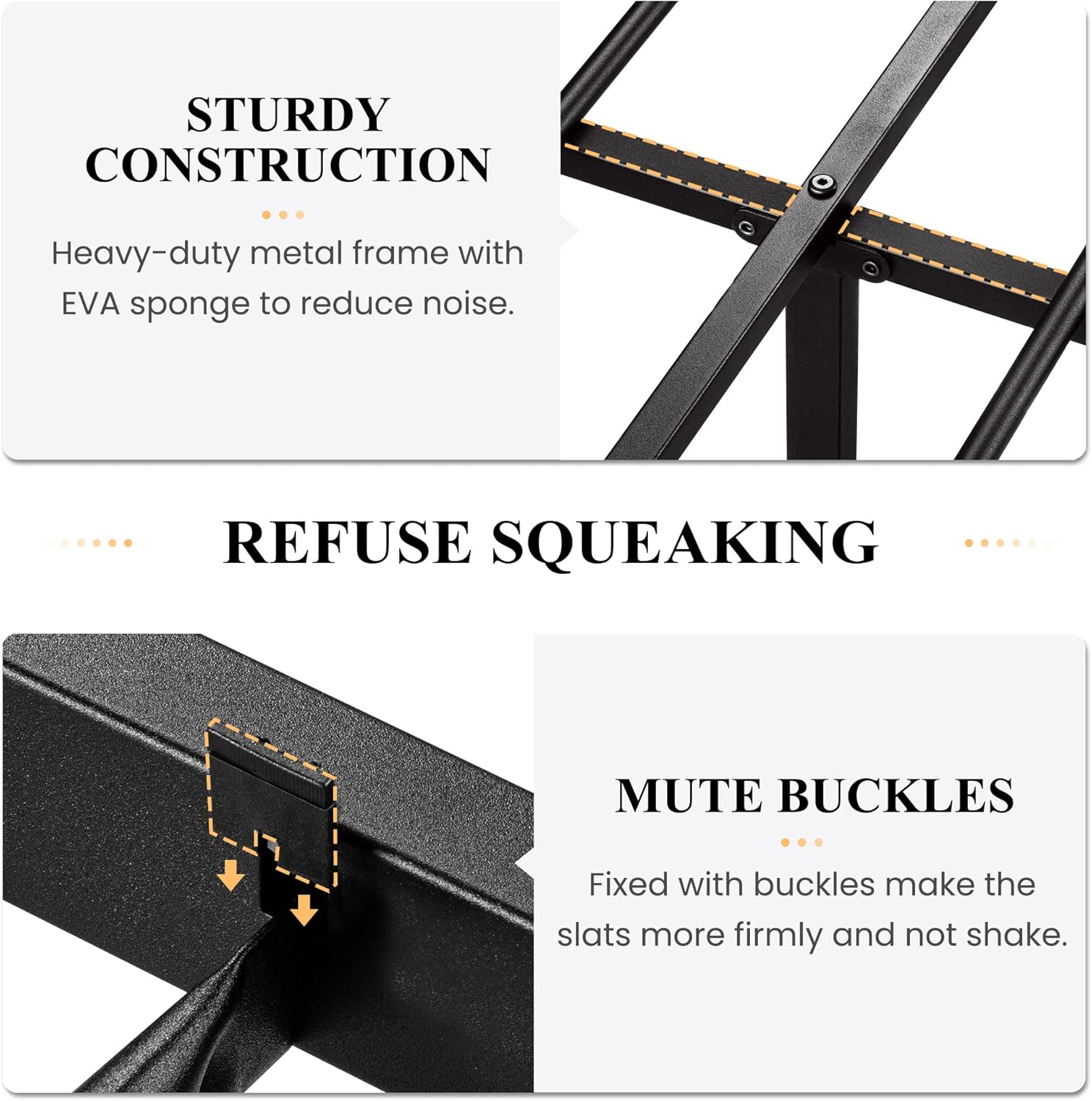 SHA CERLIN Heavy Duty Metal Bed Frame Queen Size, Platform Base with Wooden Headboard Footboard, 13 Strong Slats Support, No Box Spring Needed, Mattress Foundation, Easy Assembly Queen Stripe Wood