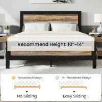 SHA CERLIN Heavy Duty Metal Bed Frame Queen Size, Platform Base with Wooden Headboard Footboard, 13 Strong Slats Support, No Box Spring Needed, Mattress Foundation, Easy Assembly Queen Stripe Wood