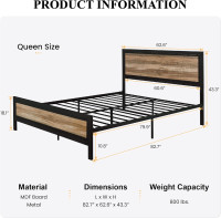 SHA CERLIN Heavy Duty Metal Bed Frame Queen Size, Platform Base with Wooden Headboard Footboard, 13 Strong Slats Support, No Box Spring Needed, Mattress Foundation, Easy Assembly Queen Stripe Wood