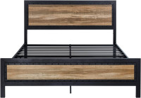 SHA CERLIN Heavy Duty Metal Bed Frame Queen Size, Platform Base with Wooden Headboard Footboard, 13 Strong Slats Support, No Box Spring Needed, Mattress Foundation, Easy Assembly Queen Stripe Wood