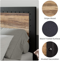 SHA CERLIN Heavy Duty Metal Bed Frame Queen Size, Platform Base with Wooden Headboard Footboard, 13 Strong Slats Support, No Box Spring Needed, Mattress Foundation, Easy Assembly Queen Stripe Wood