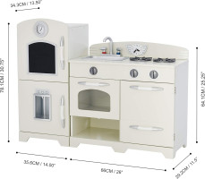 Teamson Kids Little Chef Fairfield Retro Modular Interactive Wooden Play Kitchen with Refrigerator, Sink, Stove, and Storage Space for Easy Clean Up, Off-White with Chrome Accents