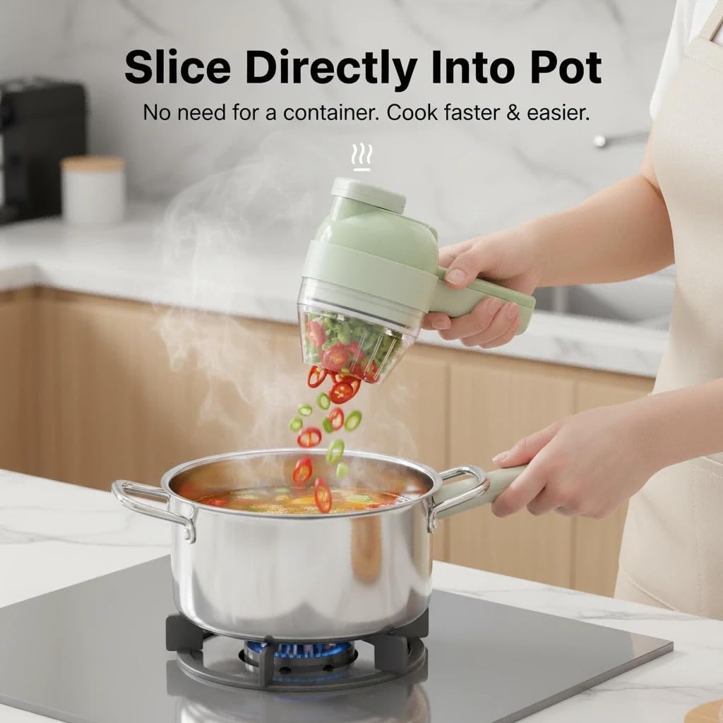 Multi functional electric vegetable slicers，4-in-1vegetable cutter, garlic chopper mini, garlic food processor, electric wireless food slicer