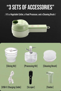 Multi functional electric vegetable slicers，4-in-1vegetable cutter, garlic chopper mini, garlic food processor, electric wireless food slicer